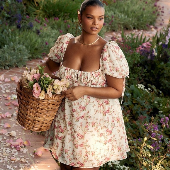 House of CB Princess rose Pink and White Ruched Ruffled floral Mini Sundress s - Picture 9 of 10